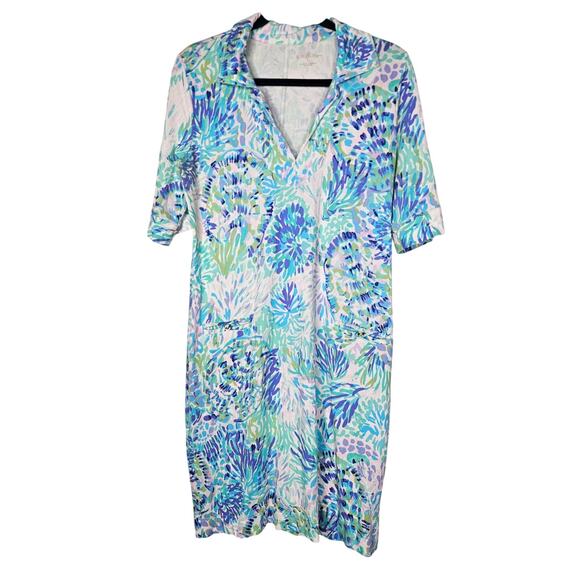 Lilly Pulitzer M UPF 50+ Quincey Dress Blue Shell of a Party Casual Preppy - Picture 1 of 4